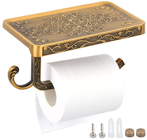 NATUCE Porte-Papier Toilette Mural avec Étagère et Support Rouleau en Aluminium Rétro Vintage Doré