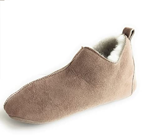 Naturasan Pantofole da uomo e donna in pelliccia d'agnello con calda imbottitura in pelle scamosciata, super leggere e comode, modello speciale HS-07, Peanut White, 47 EU Schmal