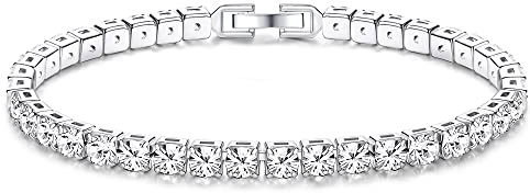 JeweBella Tennis Armband Damen Silber mit Zirkonia Kristall Armbänder Shining Diamant für Frauen Mädchen für Freundin Mutter Ehefrau Armband für Weihnachten Geschenk 17CM/19CM