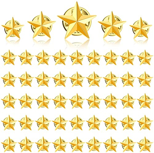 100Pcs Star Badge Lapel Pins 3D Gold Plated Zinc Alloy Star Pins