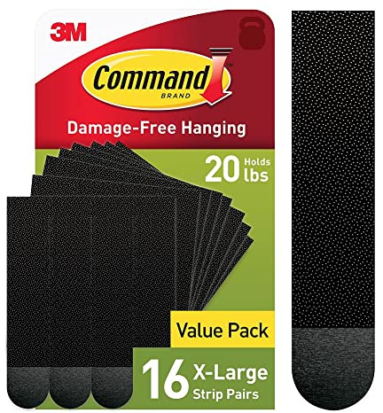 Command X-Large (20 lb) Picture Hanging Strips, 16 Pairs (32 Strips), Black