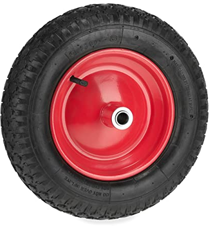 Relaxdays Ruota per Carriola 3.50-8, Ruotino di Scorta con Valvola ad Aria, Cerchione Acciaio, Regge 100kg, Nero Rosso, Gomma, 370 x 85 mm