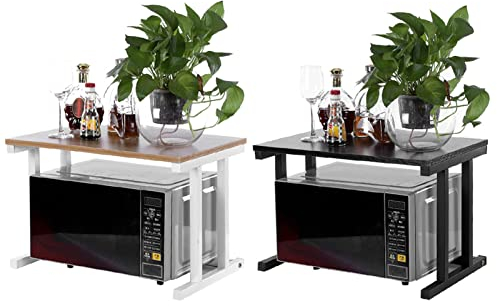 Ejoyous Estantes de microondas de 2 capas, soporte de madera para microondas, estante de cocina, estante de horno para microondas, arrocera, platos, tazas, botellas de hervidor de agua (blanco)