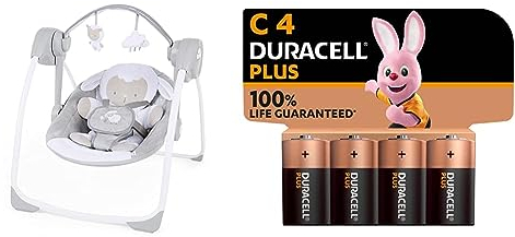 Ingenuity, tragbare Babyschaukel, Cuddle lamp - mit Melodien, Zeit- und Schaukeleinstellung & Duracell Plus C Baby Alkaline-Batterien, 1.5V LR14 MN1400, 4er-Pack