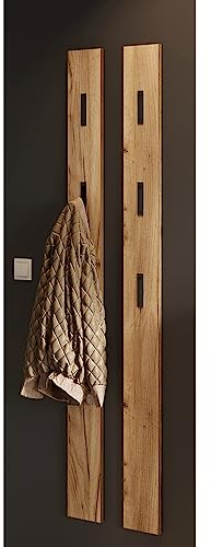 Lomadox Garderobenpaneel Wandgarderobe 2er Set in Eiche mit ausklappbaren Metallhaken