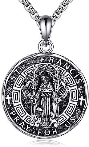 YFN Heiliger Francis Halskette Sterling Silber Religiöse Beschützer Anhänger St Francis Schmuck Heilige Franziskus Geschenke für Damen Herren