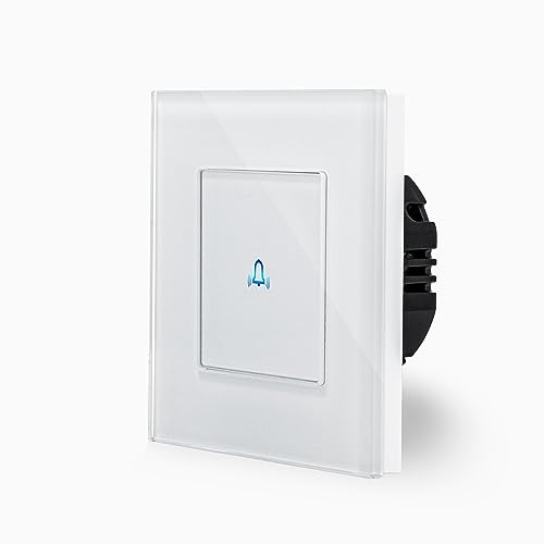 POINT Touch Türklingel Taster Impulsschalter LED Kontrollleuchte Haustür Klingel Wandschalter Impuls Treppenhaus im Glasrahmen in Weiß Glasblende Luxus-Time