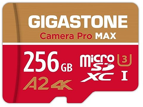[5 Anni Recupero Dati Gratuito] GIGASTONE 256GB Scheda MicroSDXC, Camera Pro MAX, Scheda di Memoria A2 V30 per Gopro, Action Cam, 4K UHD Video, Fino a 130/85 MB/s, UHS-I U3 C10 con Adattatore