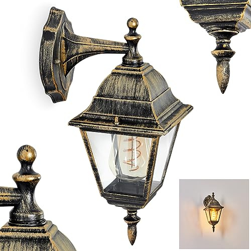 HOFSTEIN Außenwandleuchte Naofe, Außenwandlampe aus Metall/Glas in Braun-Goldfarben/Klar, moderne Wandleuchte Down im Retro/Vintage/Landhaus-Design, E27, IP44, Eingangsbereich, Haustür, Terrasse, Hof
