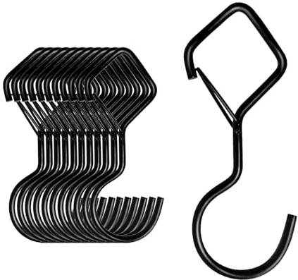 MOGADEE® 10 Stück S Haken Schwarz Mit Sicherung, Zum Einhängen für Kleiderstange in Küche, Werkstatt, Badezimmer, Garten, Schlafzimmer, Draußen