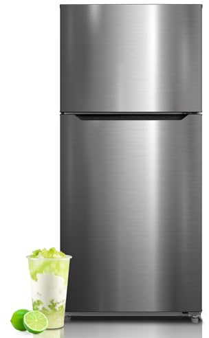 SMETA 30'' Top Mount Refrigerator with Freezer, 16.2 Cu. Ft. Stainless Steel 2-Door Counter Depth Fridge, Energy Saving, Ice Maker Ready, Reversible Door, Frost Free, Ideal for Garage & Office