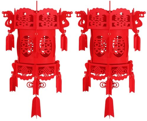 Housoutil Hohle Chinesische Laterne Aus Filz, 2stück Hängen Hohle Chinesische Laterne, Neujahrslaternen Chinesische, Frühlingsfestdekoration Farbige Lichter 3D Hochzeit