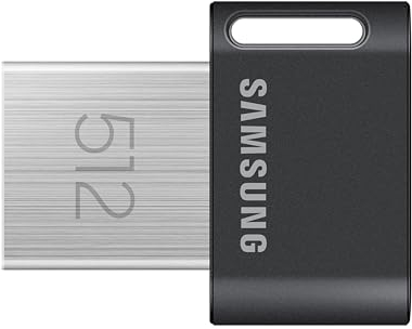 Samsung FIT Plus USB Flash Drive Type-A, 512GB, 400MB/s Read, 110MB/s Write, Compact USB 3.2 Memory Stick with Key Ring, Grey, MUF-512AB/APC