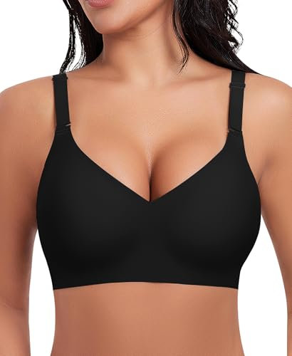 Damen BH Ohne Bügel Nahtloser BH Tiefem V-Ausschnitt Bralette Push Up BHs Soft Bequem BHs Bügellos Bustier (Schwarz, S)