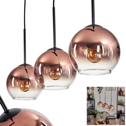 Koyoto Pendant Light, Pendant lamp Made of Metal/Glass in Black/Copper/Clear, lamp in a Modern Vintage Design with Glass Shades (Ø 15 cm), Height max. 132 cm, 3 x E27, Without Light Source