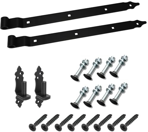 BRESKO Ladenband gekröpft mit dekorativen Kloben und Schrauben Set 300-800 mm Torband Türband Scharnier Bandscharnier Tor Beschlag Gartentor (Schwarz, 500x35x4 mm)