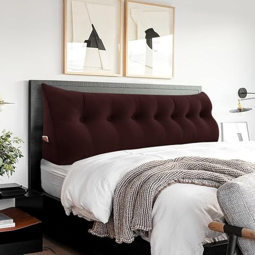 BNCKTRD Kopfende Großes Rückenkissen Bequemes Lesekissen und Rückenteil im Bett Rückenlehne Kopfkissen Langes XXL Kissen für Sofa, Couch, Wandkissen Polster Samt Schokobraun 200cm