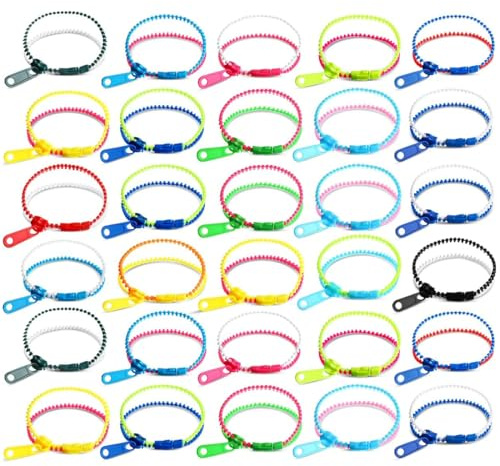 Lot de 30 bracelets zip, jouets sensoriels anti-stress, bracelets d'amitié incroyables pour enfants, bijoux tendance et cadeaux parfaits pour fêtes d'anniversaire garçons et filles