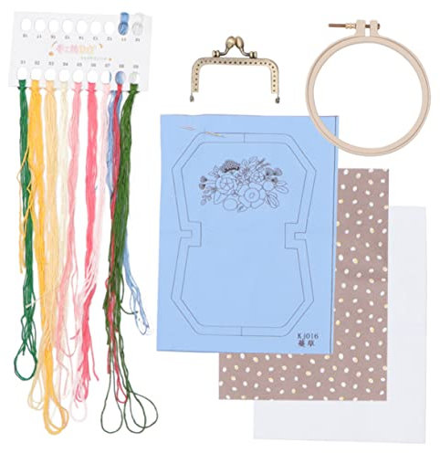PLAFOPE Sticktasche Handgefertigt Aus Canvas Baumwolle Metall Und Schnur Für Erwachsene Und Anfänger Diy-stickwerkzeuge Mit Blumendekorationen Für Zuhause Himmelblau