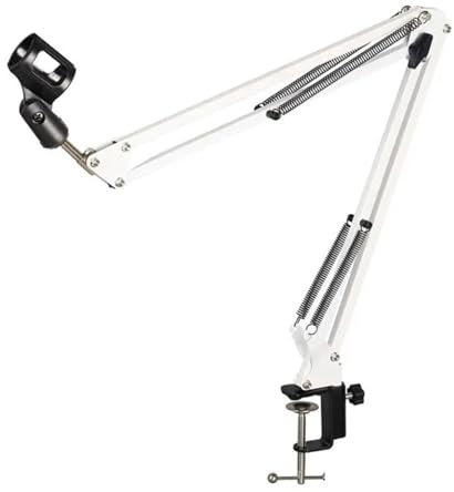 JMORCO Microphone Stand Microphone Stand Desk Adjustable Compact Microphone Suspension Boom Scissor Arm(White)