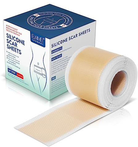 Ärrplåster, silikonplåster, ärrplåster, professionell för ärr orsakad av kejsarsnitt, kirurgi, brännskador, keloider, akne och mer (4 x 290 cm rulle)