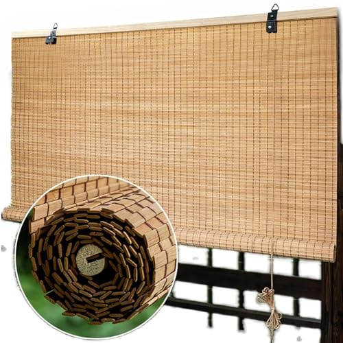 Retro Bambus-Rollo Raffrollo,95% Blickdicht Bambusrollo,Holzrollo Jalousie,Fensterrollo Sonnenschutz Sichtschutz Seitenzugrollo Rollos für Innen/Außen,Terrasse,Breite x Höhe (115cm x 200cm,Carbonized)