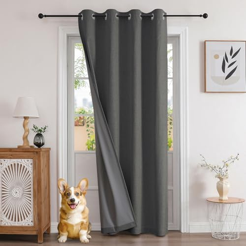 Joydeco 100% Blickdichte Vorhänge Verdeckten Leinenoptik 1 Stück,Türvorhang Verdunklungsvorhänge mit Ösen Thermo Kälteschutz Hitzeschutz für Schlafzimmer Wohnzimmer Grau 240 x 140 cm