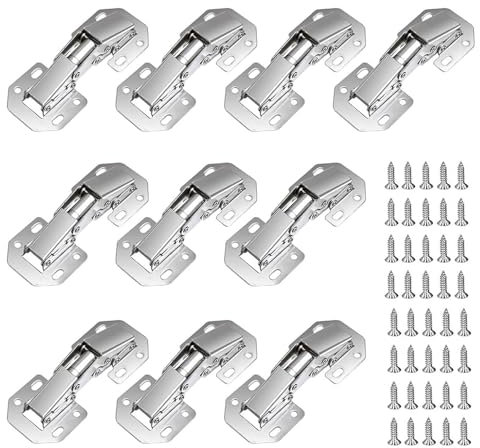 10 Stück Scharniere Aufschraubscharniere, Öffnungswinkel 90°, Türscharniere für Holztüren, Schrank Scharniere mit 40 Schrauben, für Schranktür Holztür Kuechenschrank