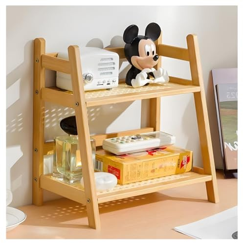 AIRCADIA Organizador de cocina de 2 niveles, imitación de bambú, tejido de ratán, decoración de cocina, estante de especias de pie, almacenamiento y organización de cápsulas de café, té, soporte para