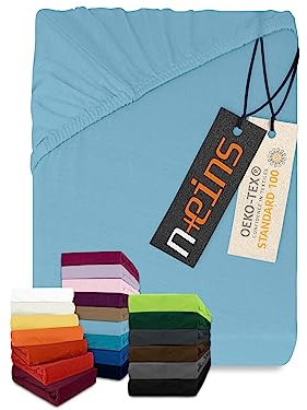 npluseins Lenzuolo con angoli classico in jersey - tanti colori e misure - 100% cotone 159.192, 80-90 x 190 cm, azzurro