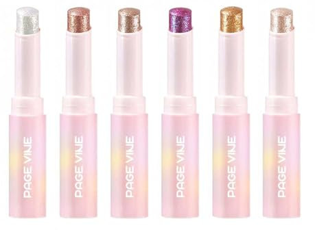 6 PCS Crystal Jelly Glaze Stick Crystal Jelly Highlighter Eyeshadow Stick Shiny Multi-coloured Pearlescent Shimmer Lip Balm Sparking Shine All in One Crystal Jelly Face Makeups