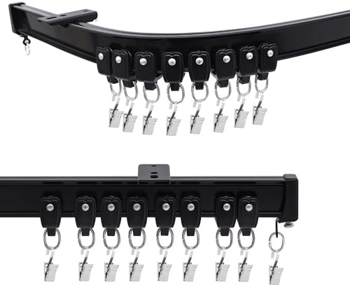 Cbsroro Flexible Ceiling Curtain Track, Bendable Room Divider Curtain Tracks with Clips for Ceiling Mount, Heavy Duty Curtains Rails for Wall Bedroom Hospital Shower Privacy RV, Aluminum, Black, 9 FT