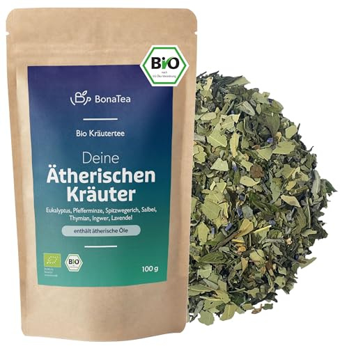 BIO Ätherischer Kräutertee mit Eukalyptus, Salbei, Lavendel, Pfefferminze | loser Bio Kräutertee mit weiteren ätherischen Kräutern, 100g