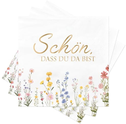 60 Stück Servietten Hochzeit Gänseblümchen, 33x33cm Servietten Schön Dass du da Bist, Papierservietten mit Blumen Motiv Frühling, Hochzeitsservietten für Tischdeko Hochzeit (A)