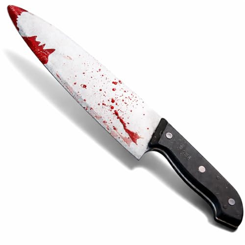 TK Gruppe Timo Klingler Cuchillo falso con sangre - como accesorio para Halloween y carnaval - aprox. 34 cm - Asombrosamente real para disfraz de terror