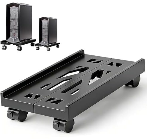 Hmseng Pc Stand for Floor, Adjustable Computer Tower Stand for Carpet,Mobile CPU Stand with 4 Rolling Caster Wheels, PC Tower Stand Fits Most PC Under Desk-D-Black