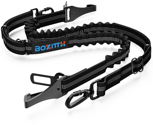 BOZITTH Ceinture Securite Chien Voiture, 3 en 1 Ceinture avec Double Sécurisé Mousqueton et Absorption des Chocs, Reglable Nylon Durable Harnais Voiture Chien pour Tous Les Chats Chiens (2 Pièces)