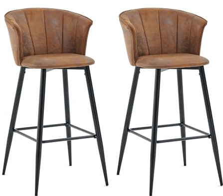 FURNISH 1 Barstuhl für den Außenbereich, Wildlederimitat, mit Rückenlehne und Armlehnen, für Garten, Party, Braun, Vintage, Sessel mit Fußstütze, Industriestil, Barhocker, Sitzhöhe 72 cm, 2 Stück