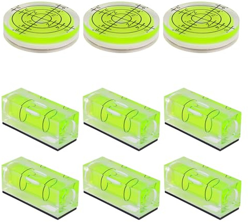 9pcs Mini Niveaux à Bulle, avec Aimant Carré et Non Magnétique Rond Mini Outils Mesure Magnétiques pour Mise à Niveau d'Équipements Tels que Platines Vinyles Appareils Photo Trépieds et Forets