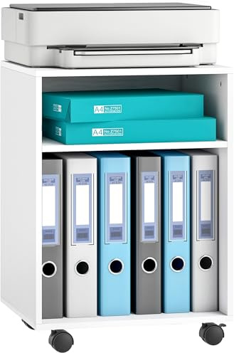 HOMCOM Porta Stampante con Ruote a Freno Moderno, 40x35x55.5 cm, Bianco