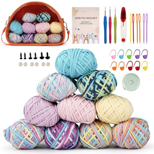 YUMILI Kit de ganchillo de 36 piezas para principiantes, 10 colores de tinte segmentados de 2.2 yardas/2 mm, juego de tejer de hilo con ganchos ergonómicos de ganchillo, herramientas de marcador
