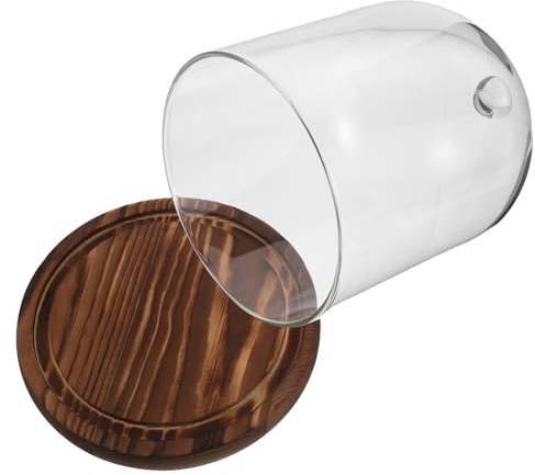 HEALEEP Cúpula de Vidrio con Base de Madera Antigua para Flores Eternas Campana Protectora Decorativa para Bodas Velas y Suculentas Fácil Montaje y Ambiente Romántico