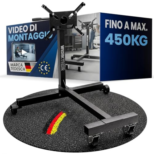 WERKTHOR Cavalletto Motore 450 kg per Hobby e Officina, Supporto Motore Girevole a 360° – Cavalletto Nero Mobile – Supporto di Montaggio per Auto Leggeri Motori e trasmissioni – Engine Stand 1000lbs