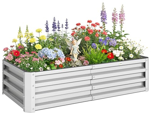 Outsunny Jardinera Exterior Grande Acero Galvanizado 120x60x30,5 cm Plata