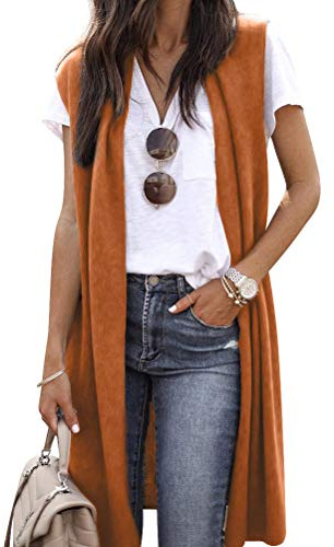Dresswel Womens Sleeveless Cardigan Ladies Draped Open Front Long Waistcoat