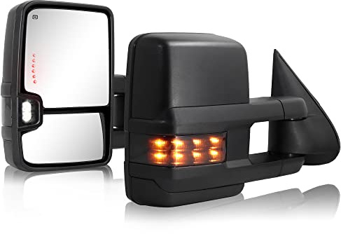 HF autoparts Towing Mirrors Compatible with 2003-2007 Chevy Silverado, GMC Sierra Tow Mirrors, Pair Power Heated with Turn Signal Light Backup Lamp Extendable Pair Set