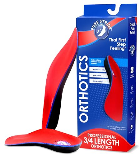 Pure Stride Professional 3/4 Length Orthotics - Shoe Insole & Support for Metatarsals, High Arch, Flat Feet - Pain Relief for Plantar Fasciitis, Arch, Heel - 1 Pair, Men's 7-8.5 / Women's 9-10.5
