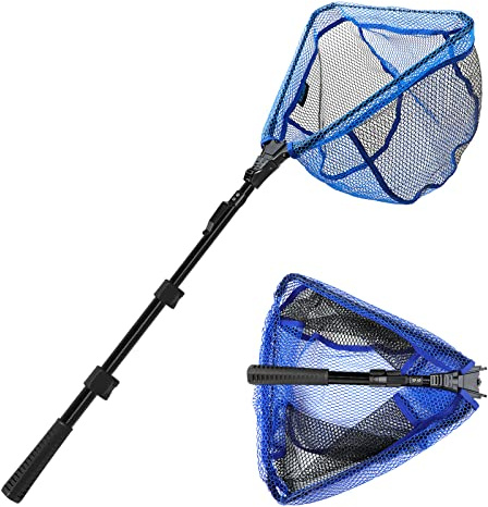KOMCLUB Red de Pesca Plegable Telescópica 250cm, Red de Nailon Duradera, Redes Recubiertas de Goma, Sacaderas de Pesca Accesorios de Ppesca para Adultos, Azul