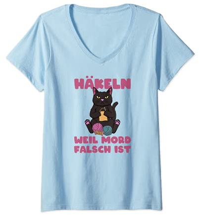 Damen Häkeln Weil Mord Falsch Ist - Lustiges Handarbeit Häkeln T-Shirt mit V-Ausschnitt