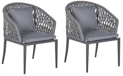 Gartenstuhl 2er Set Aluminium grau Flechtseil mit Auflagen Modern Lipari